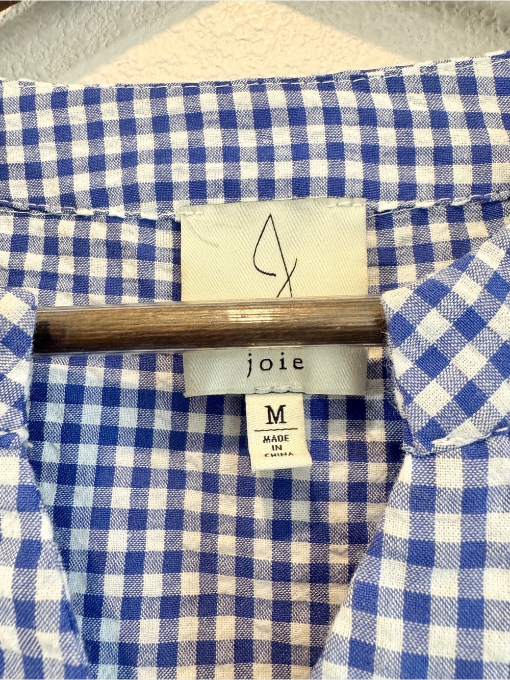 Joie Gingham Puff Sleeve Blouse M Blue White Preppy Coastal Grandmillennial K08 - Picture 2 of 8
